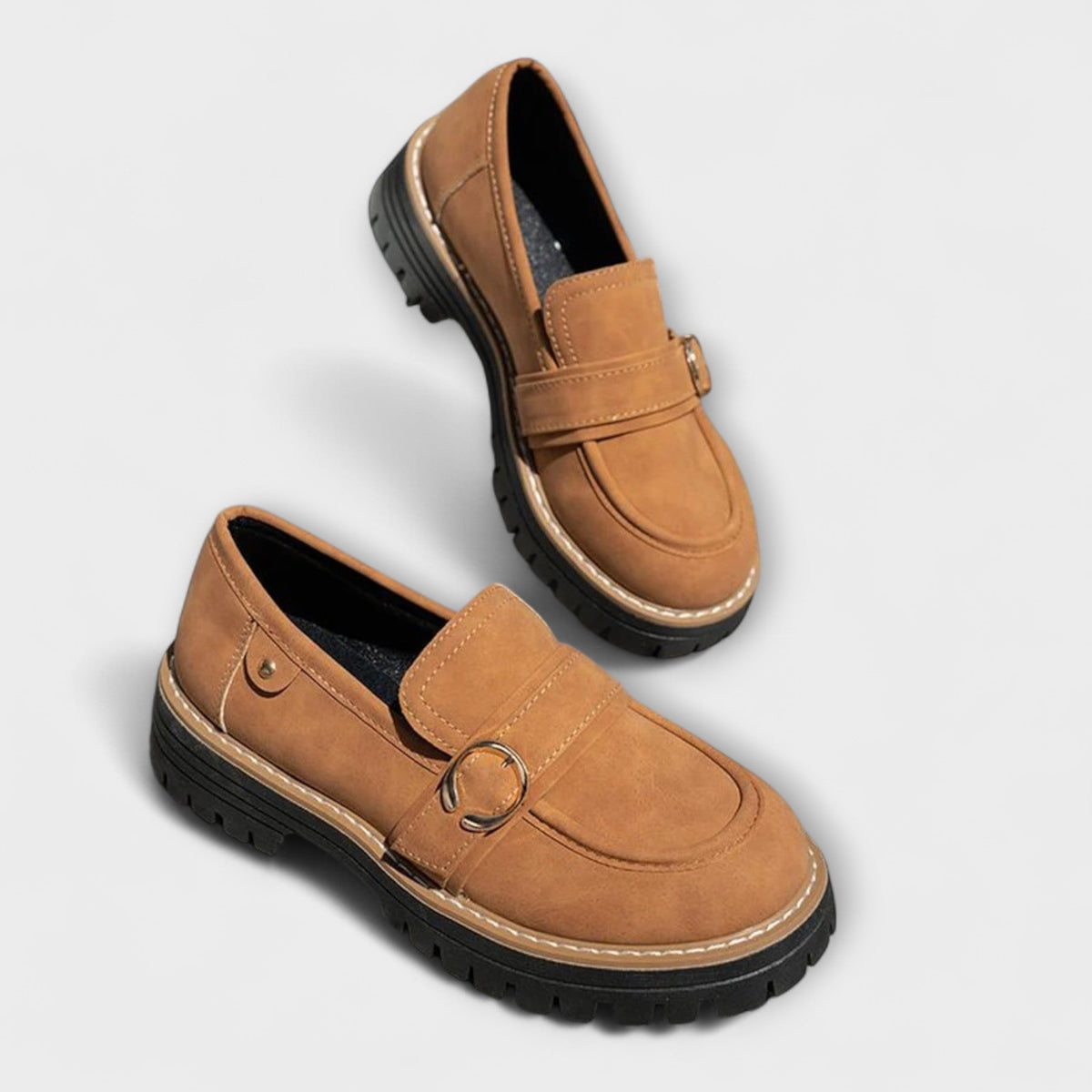 Ring buckle lug sole chunky loafers for women
