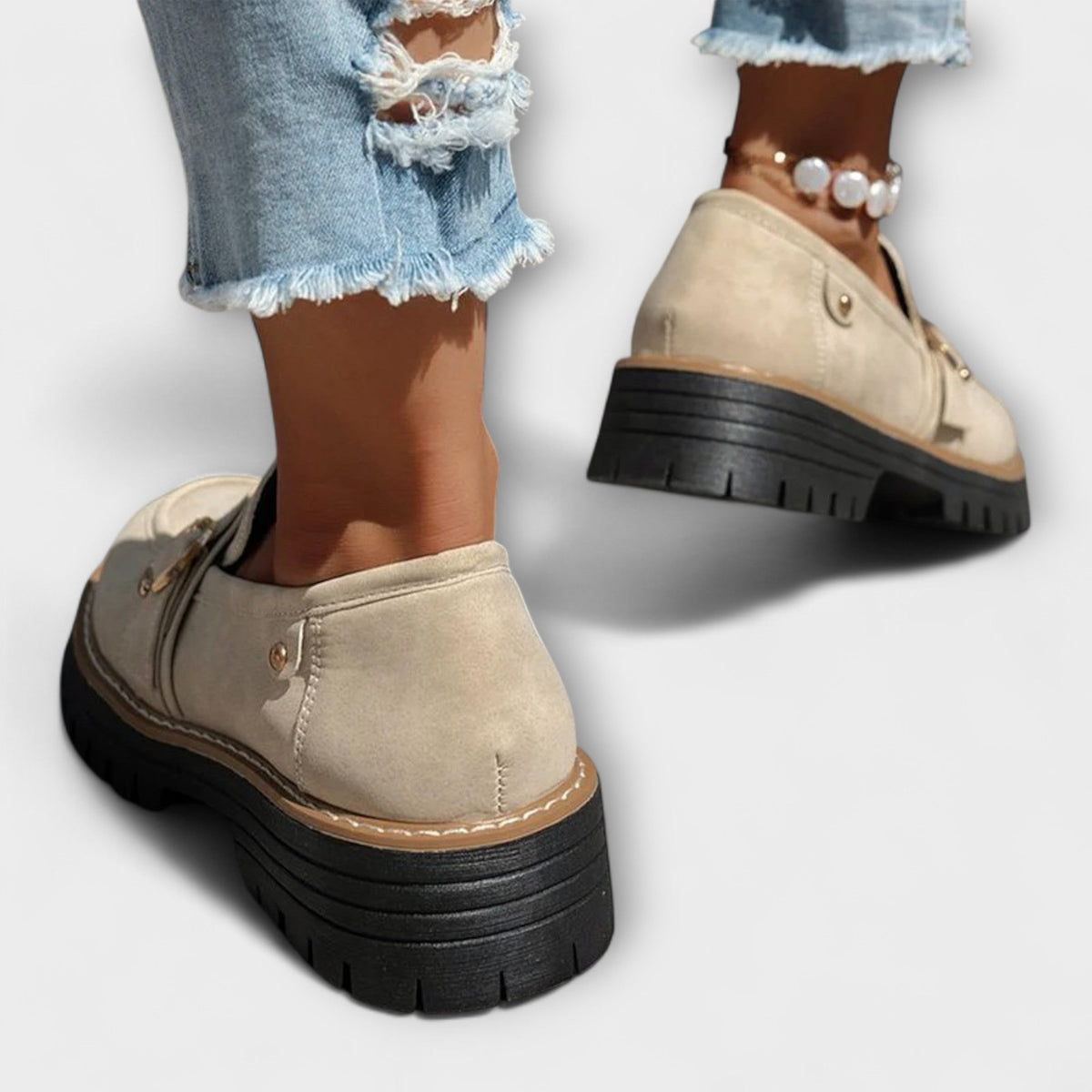 Ring buckle lug sole chunky loafers for women