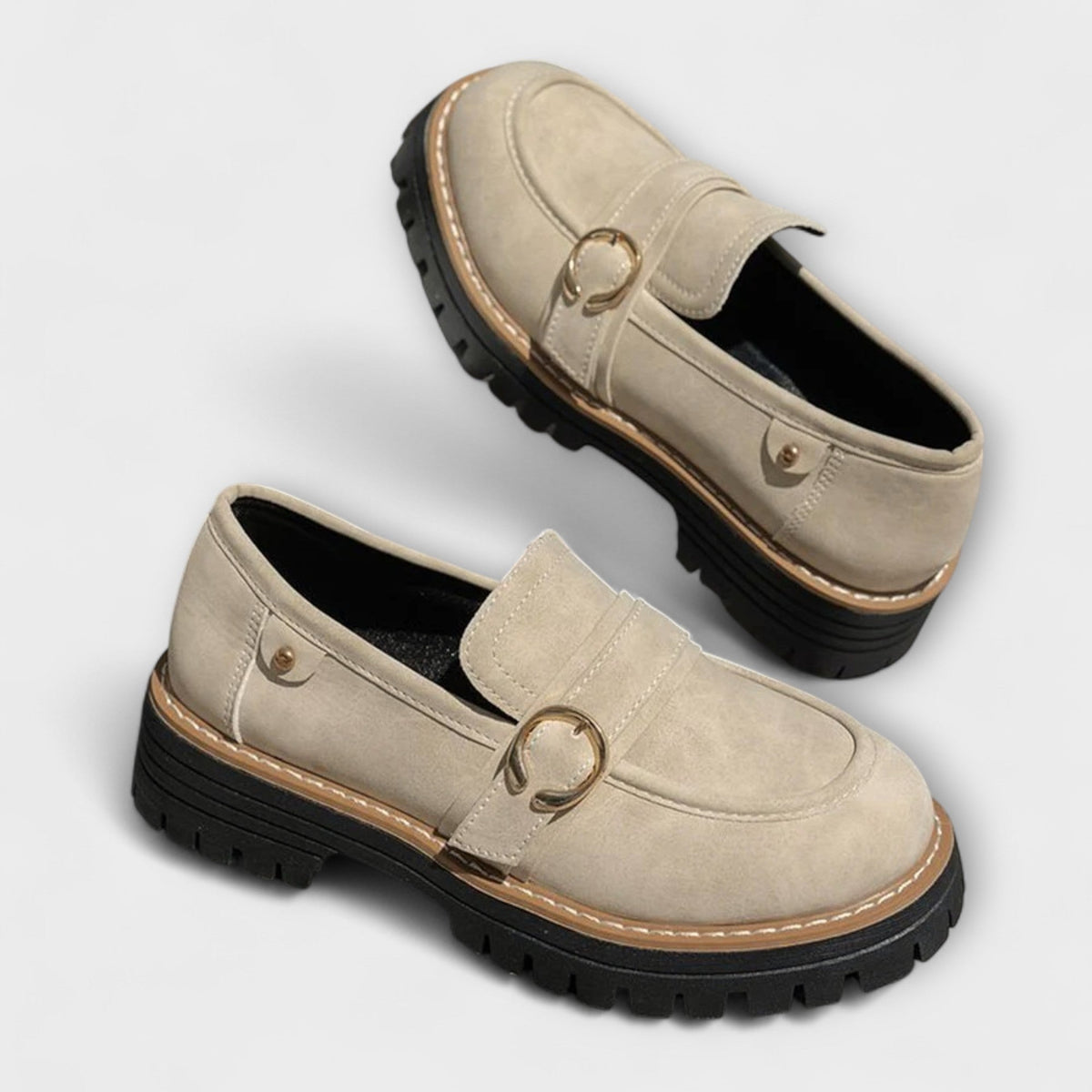 Ring buckle lug sole chunky loafers for women