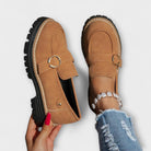 Ring buckle lug sole chunky loafers for women