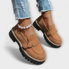 Ring buckle lug sole chunky loafers for women