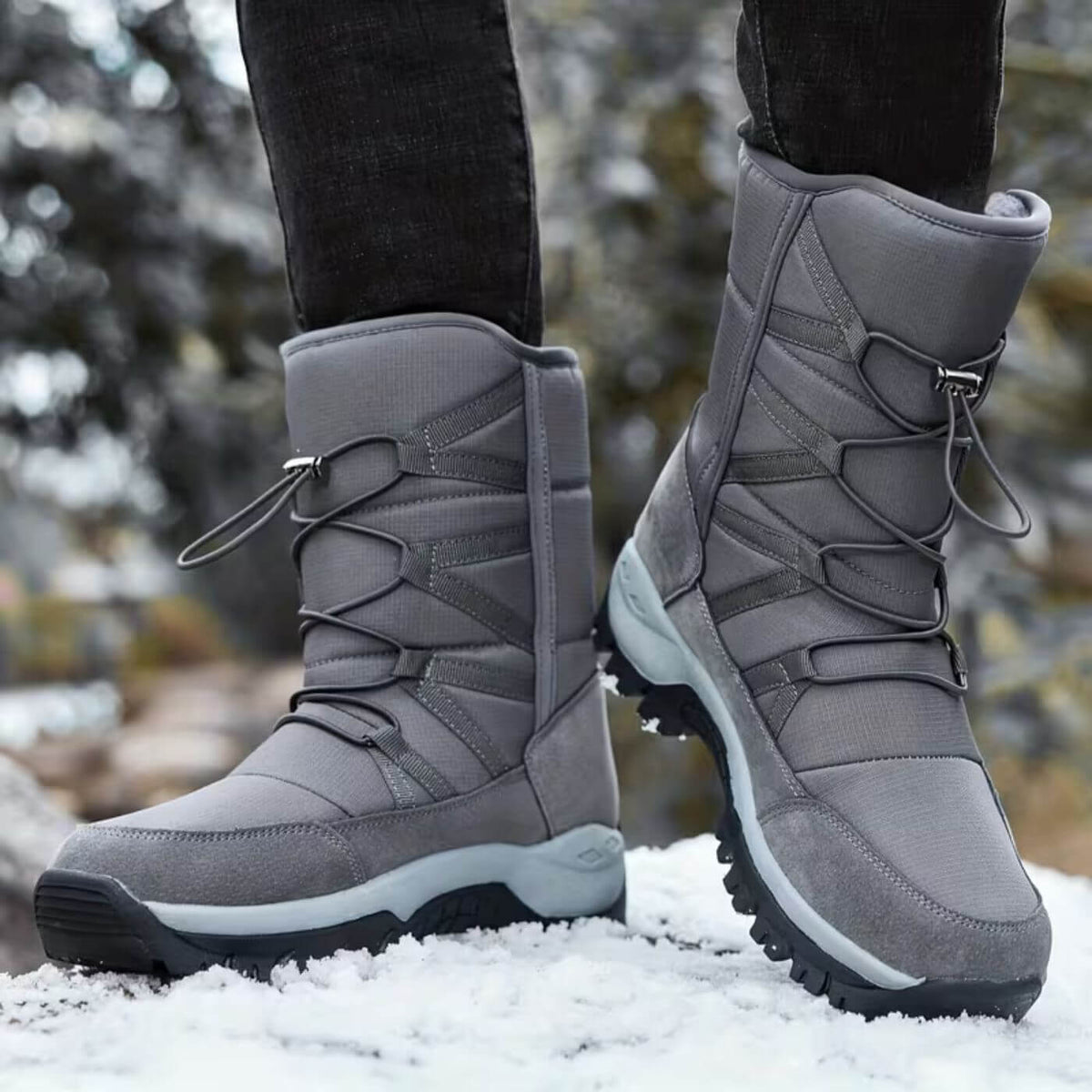 Waterproof bungee lace mid-calf snow boots for women