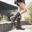 Buckle mid-calf riding boots for women