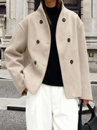 Cropped stand collar pea coat for women
