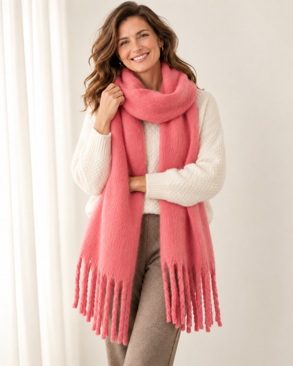 Brushed chunky fringe scarf for women