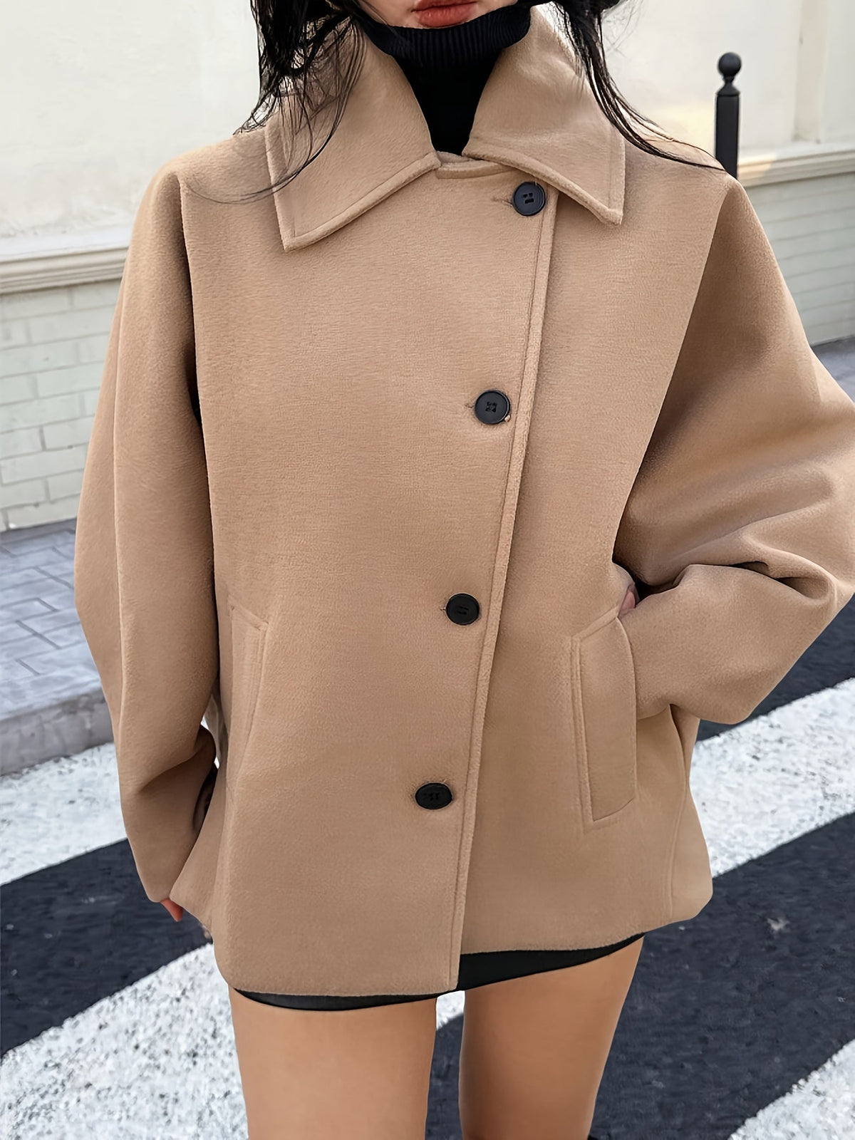Batwing sleeve pea coat for women