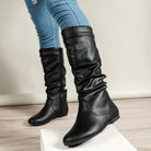 Ruched mid-calf slouch boots for women