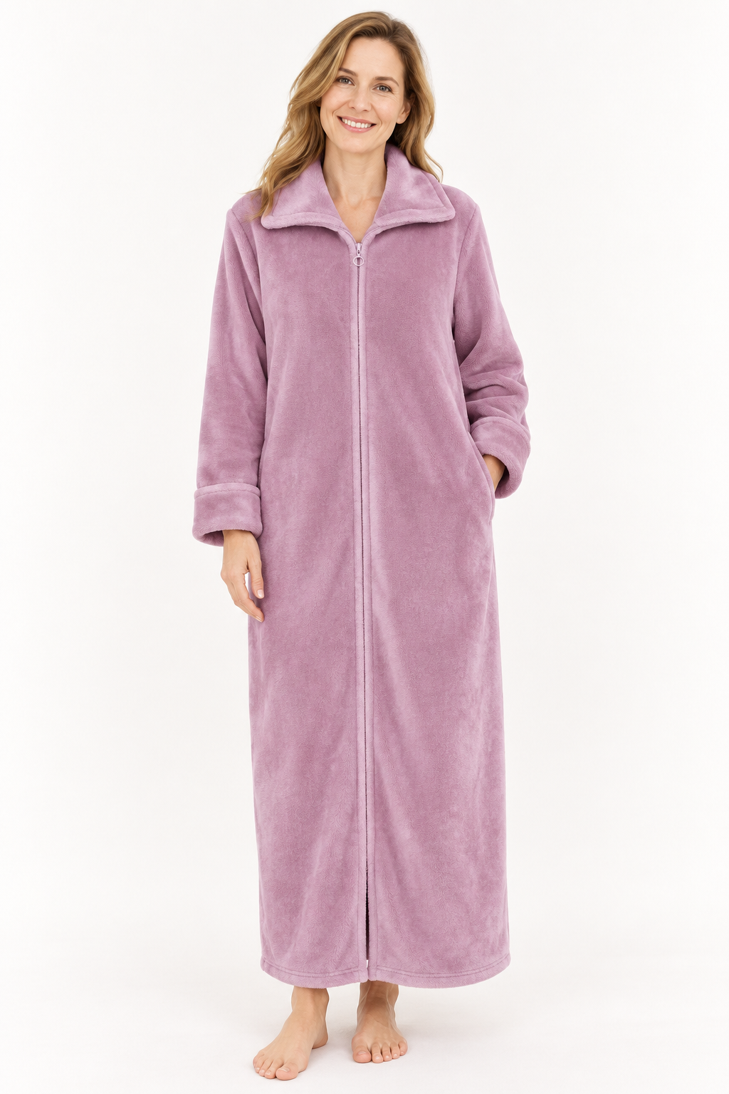 Zip-up fleece robe for women