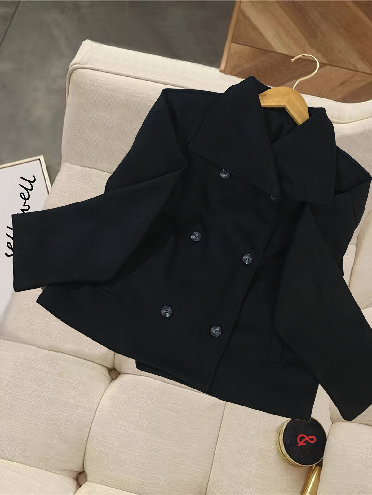 Welt pocket cropped pea coat for women