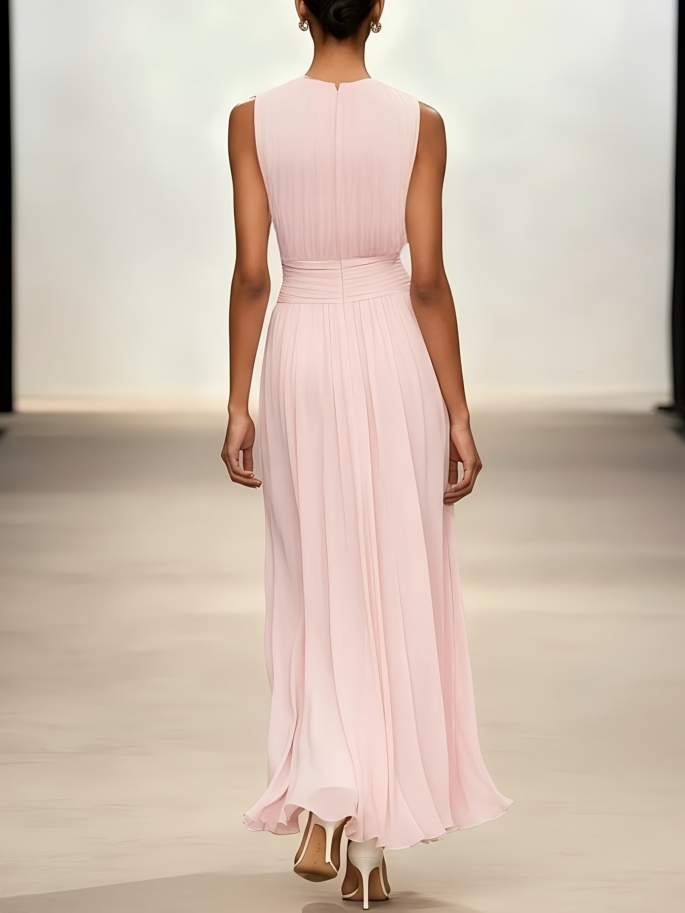 Vestido largo plisado para mujer con cintura fruncida