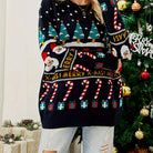 Black Christmas sweater with Santa print for women