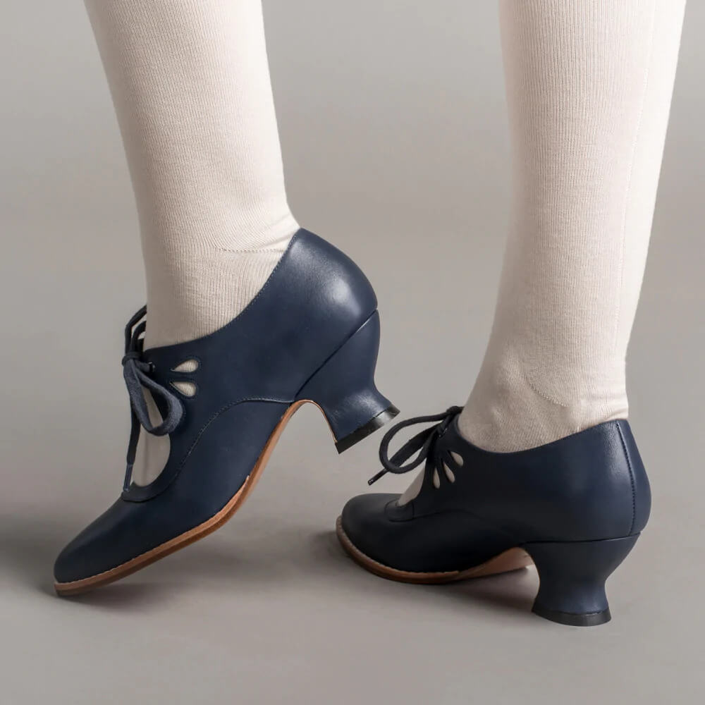 Vintage ribbon tie cutout kitten heels for women