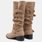 Triple buckle knee-high slouch boots for women