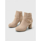 Suede-look block heel ankle buckle boots for women