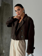 Cropped tailored pea coat for women