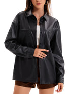 Leather-look shacket for women in brick red, light brown or black