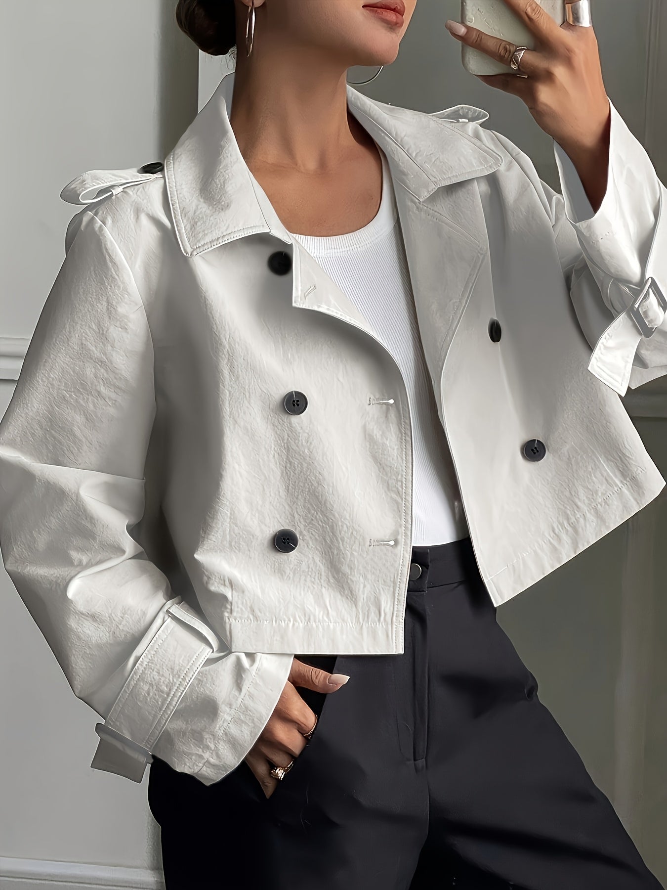 Buckle cuff pea coat for women