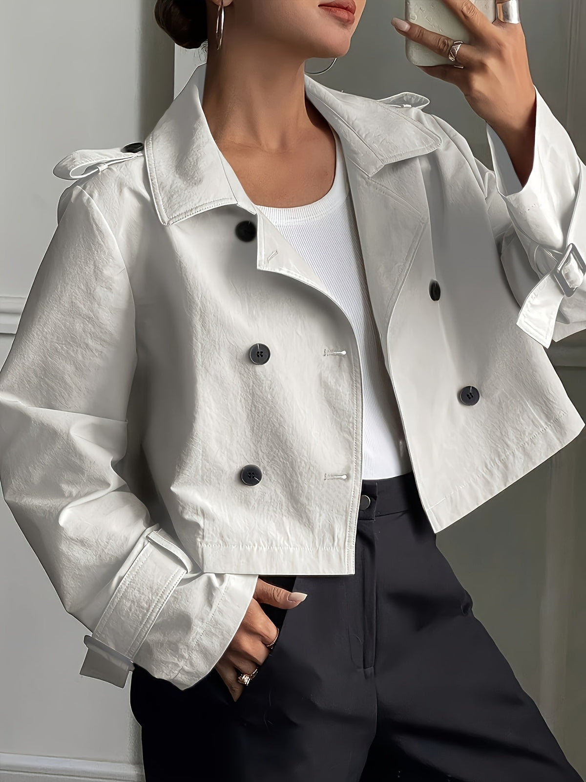 Buckle cuff pea coat for women