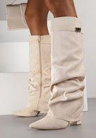 Pointed toe knee-high slouch boots for women