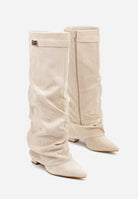 Pointed toe knee-high slouch boots for women