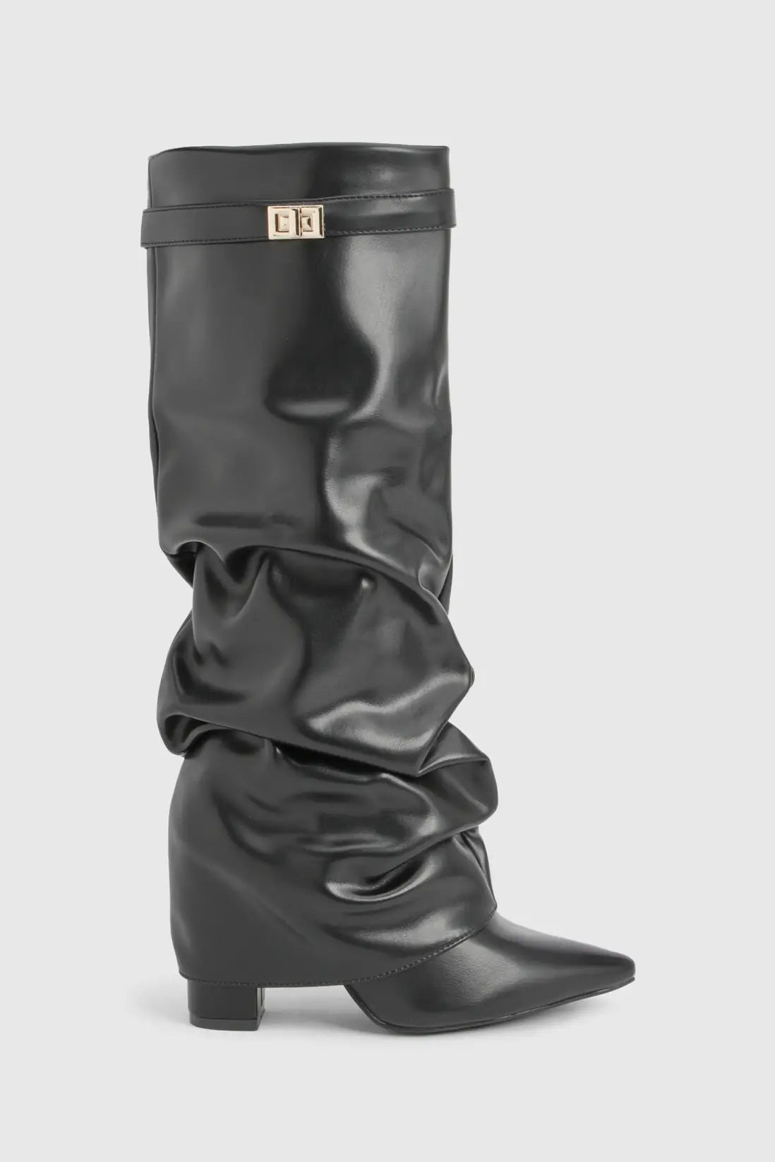 Pointed toe knee-high slouch boots for women