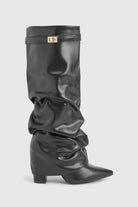 Pointed toe knee-high slouch boots for women