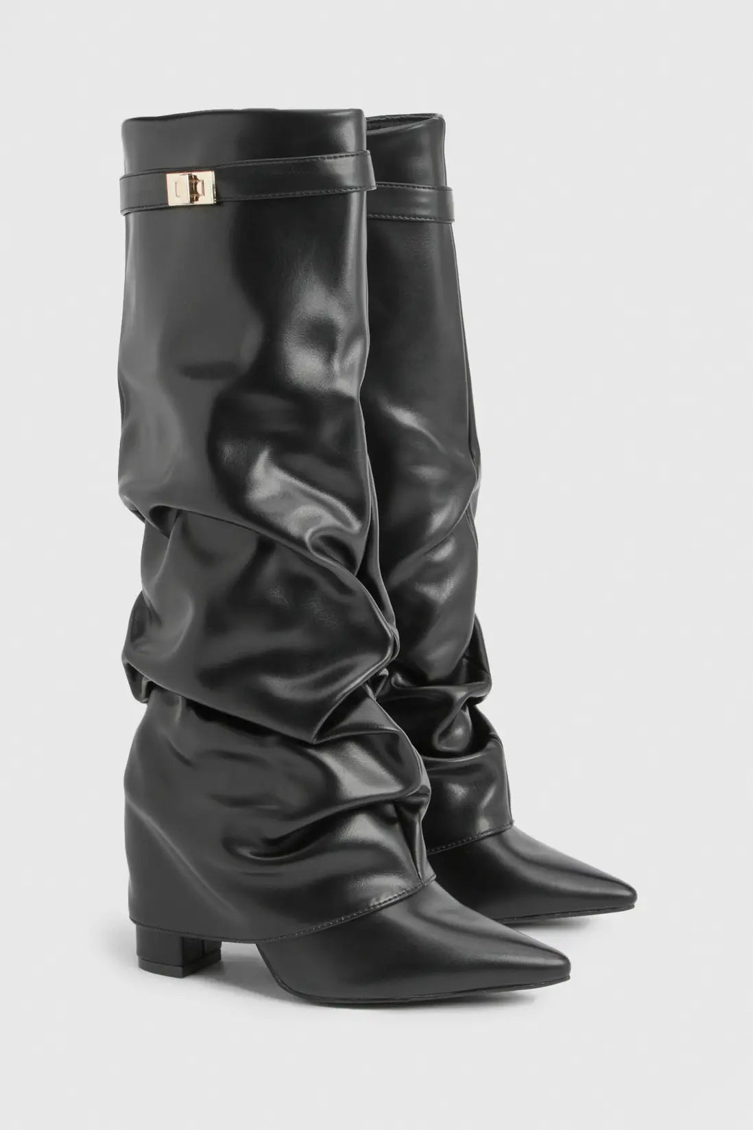 Pointed toe knee-high slouch boots for women