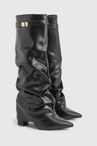 Pointed toe knee-high slouch boots for women