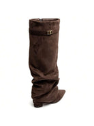 Pointed toe knee-high slouch boots for women