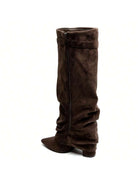 Fold-over slouch boots with buckle strap for women