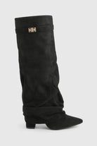Fold-over slouch boots with buckle strap for women
