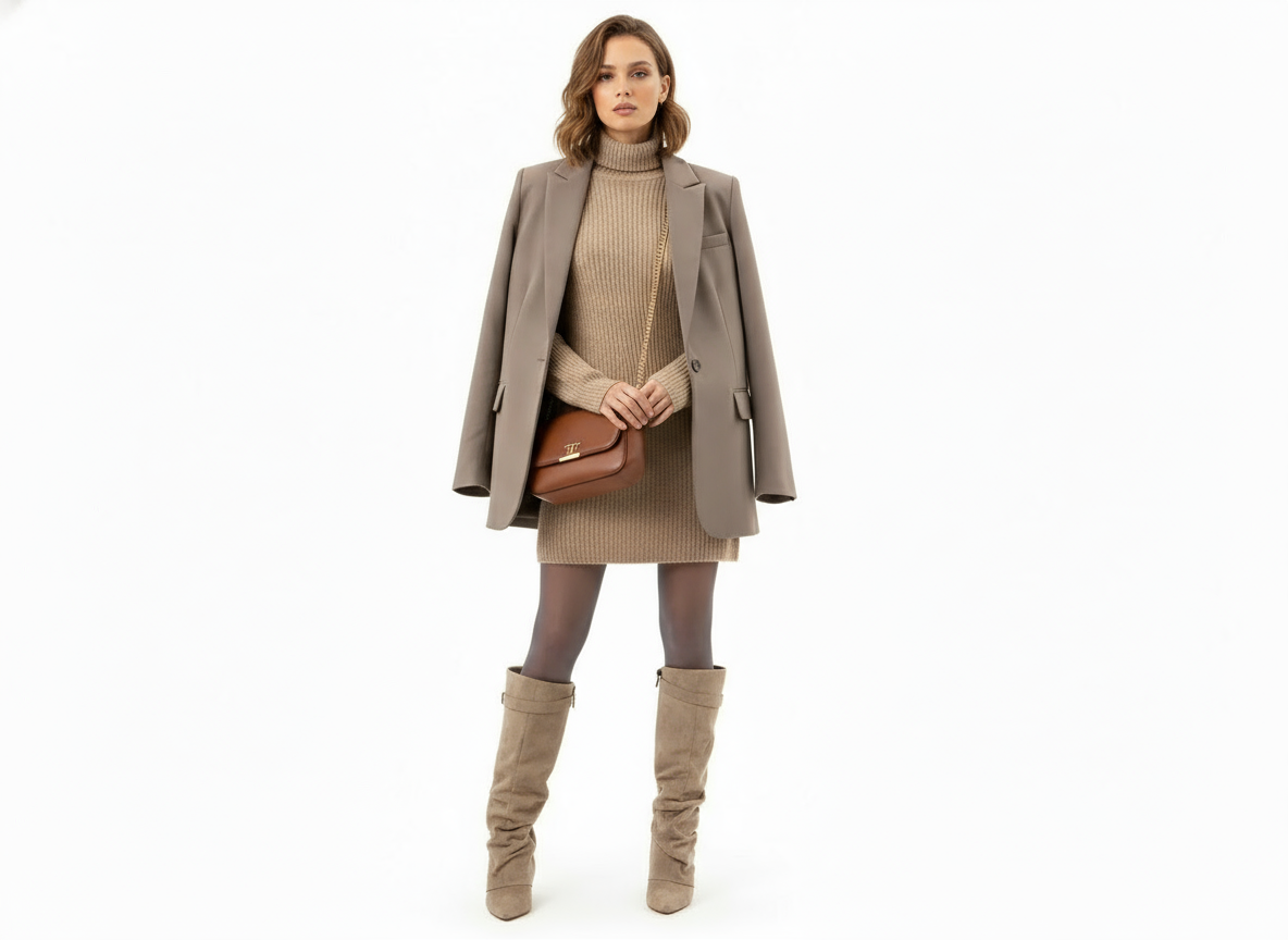 Pointed toe knee-high slouch boots for women