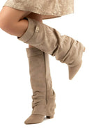 Pointed toe knee-high slouch boots for women