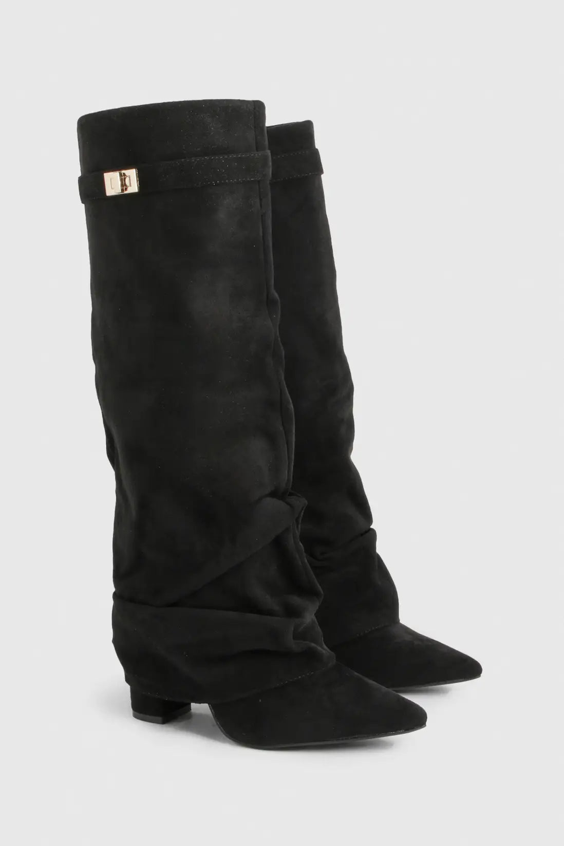 Pointed toe knee-high slouch boots for women