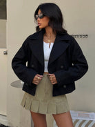 Structured cropped pea coat for women
