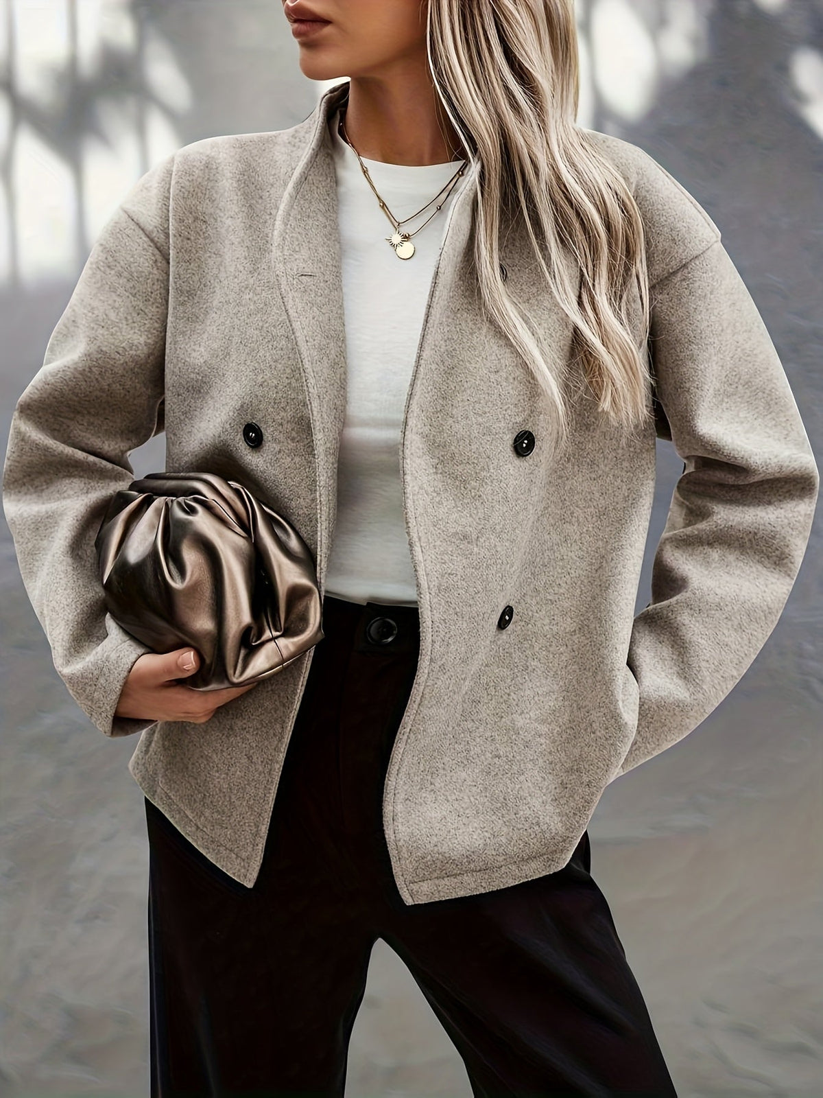 Dropped shoulder pea coat for women