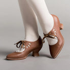 Vintage ribbon tie cutout kitten heels for women