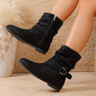 Slouchy flat suede-look buckle boots for women