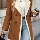 Sherpa trim suede-look coat for women in light brown