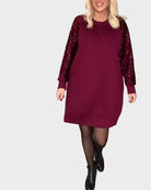 Sweatshirt dress with sequin sleeves and crew neck for women