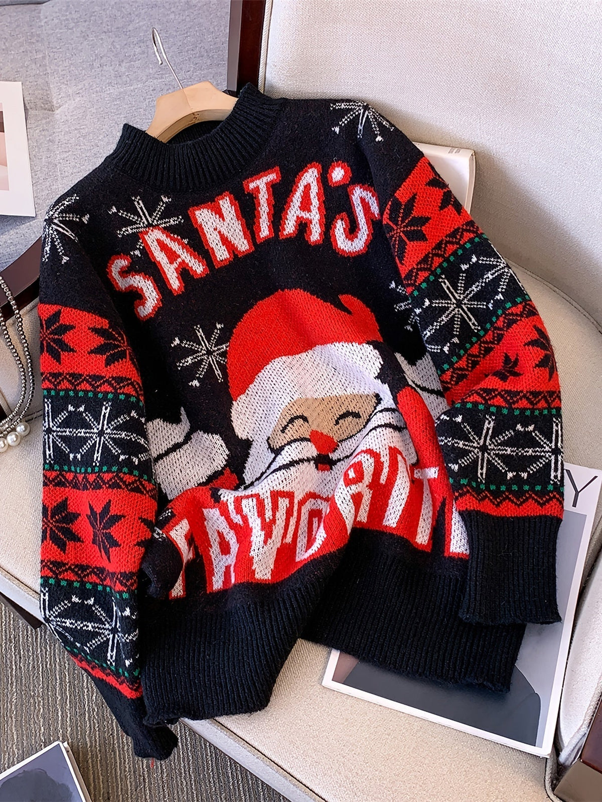 Black oversized Santa Christmas sweater for women