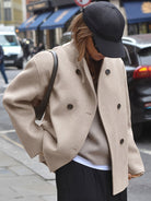 Oversized sleeve cropped pea coat for women