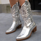 Metallic cowboy boots with side zip for women