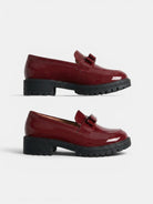 Patent-look bow chunky loafers for women