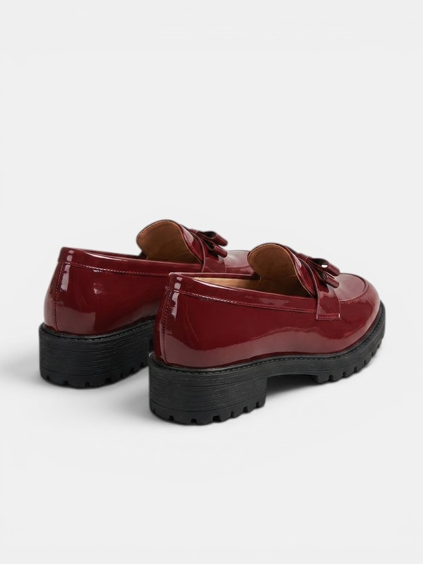 Patent-look bow chunky loafers for women