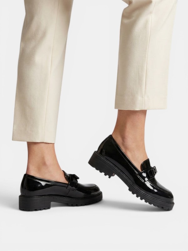 Patent-look bow chunky loafers for women
