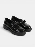 Patent-look bow chunky loafers for women