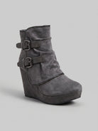 Double buckle ankle wedge boots for women