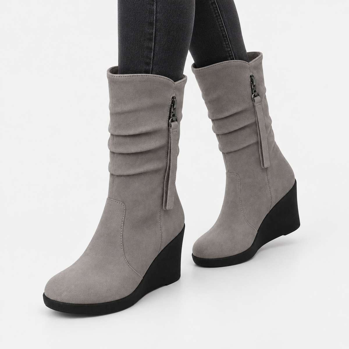 Suede-look Chelsea platform wedge boots for women
