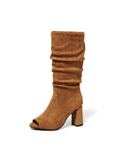 Peep-toe suede-look slouch boots for women